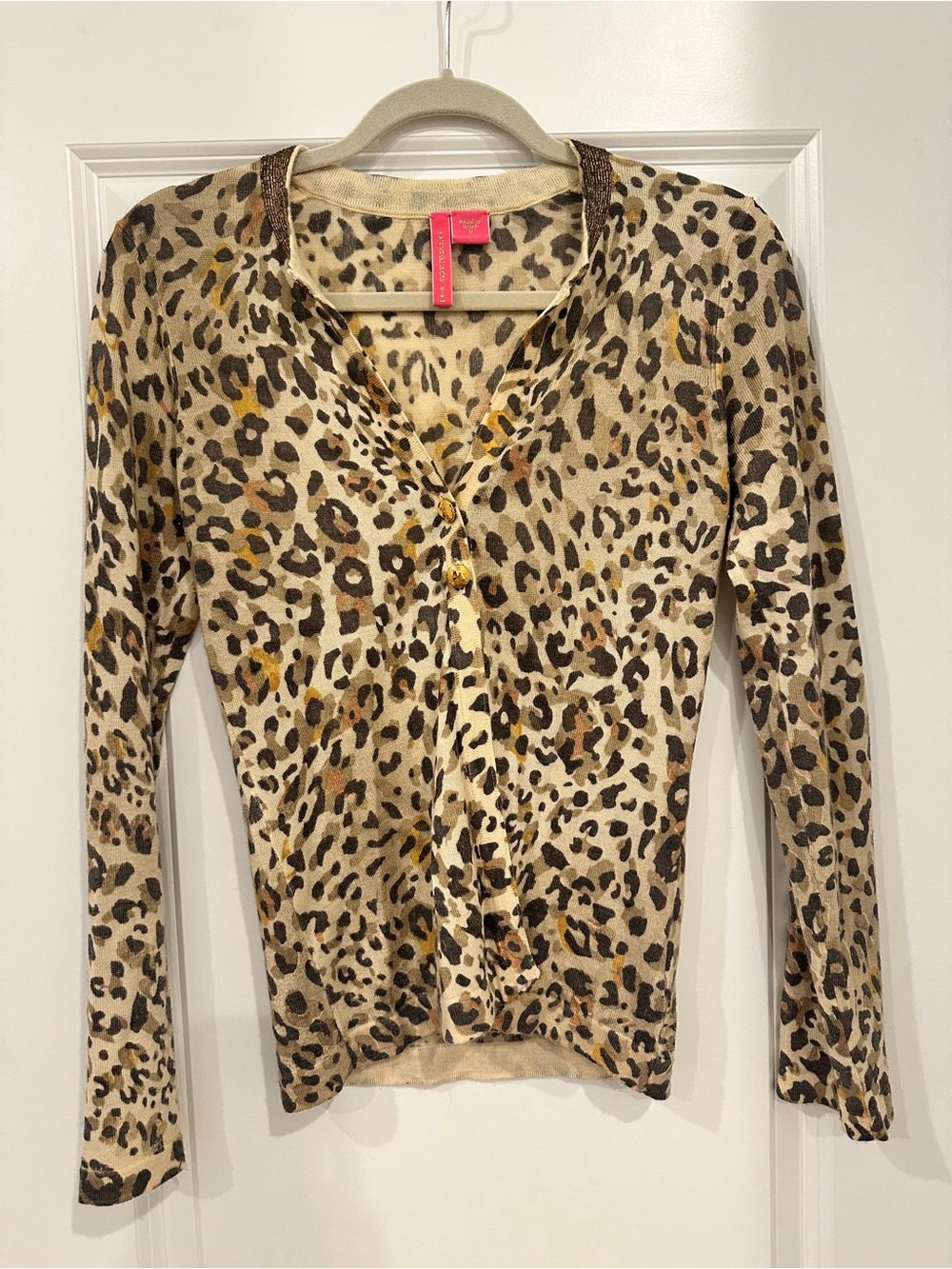 Charlotte Tarantola Leopard Print Cardigan in Beige, Brown, Black